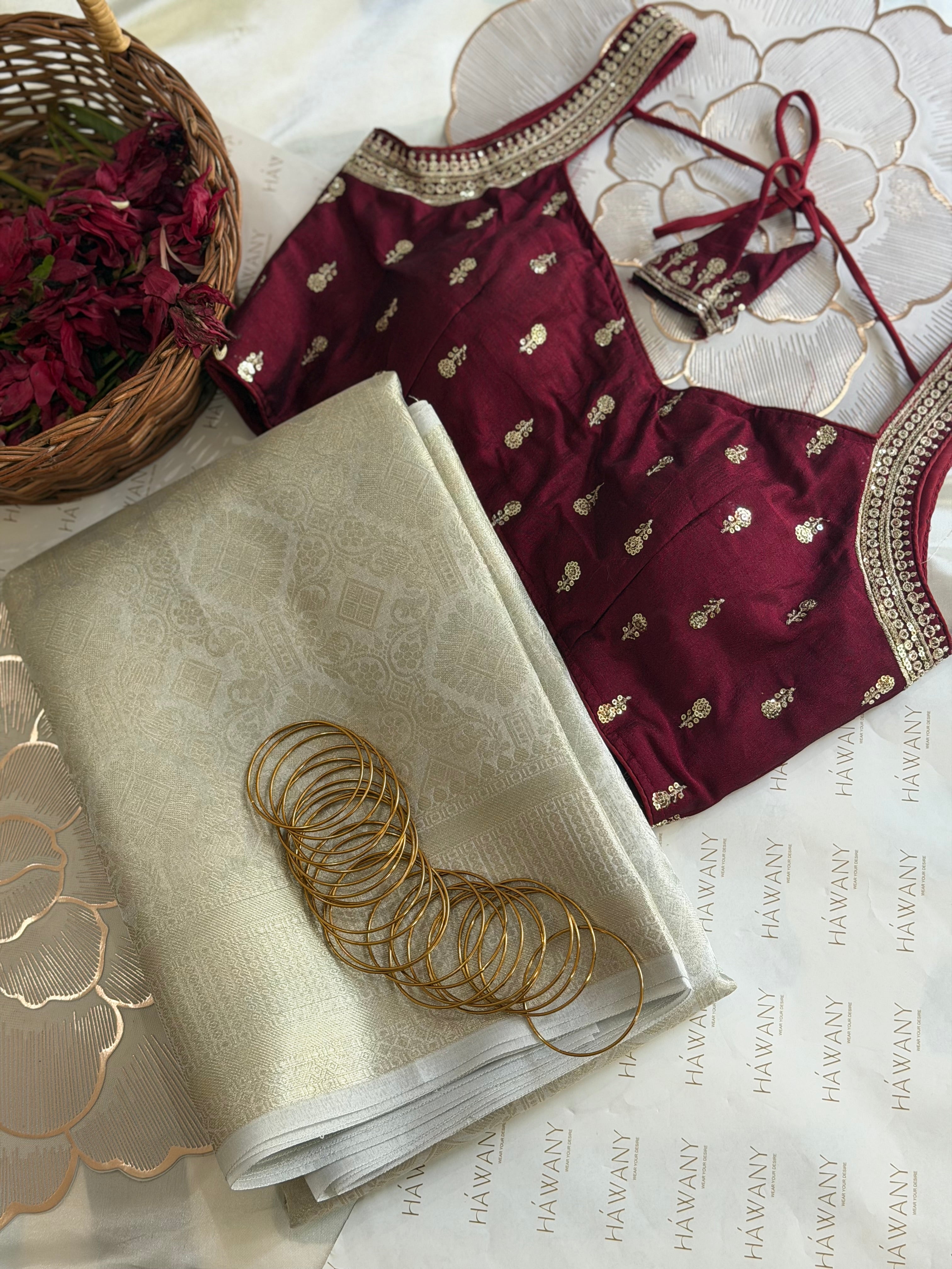 NOEL - Tissue silk with Maroon Blouse